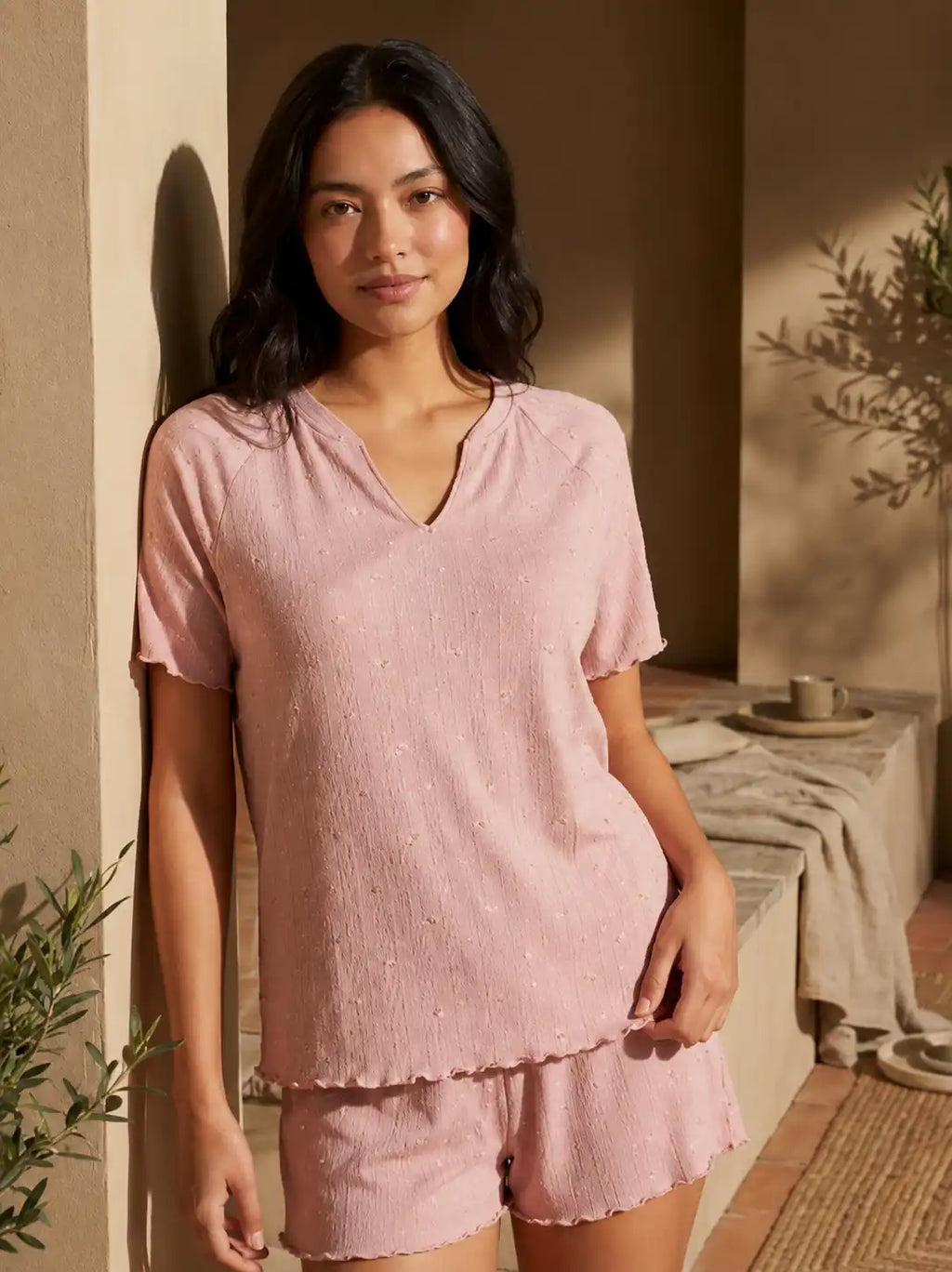 Pointelle Floral Top & Shorts Pajama Set