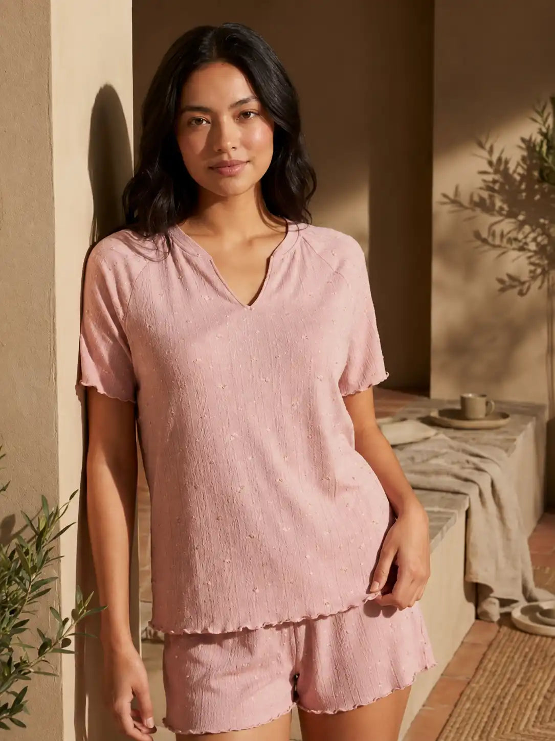 Pointelle Floral Top & Shorts Pajama Set