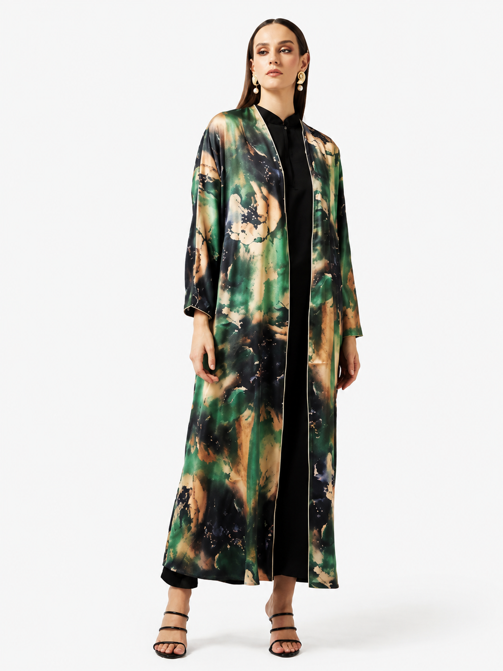 Luxury Flowing Open Abaya with Artistic Print