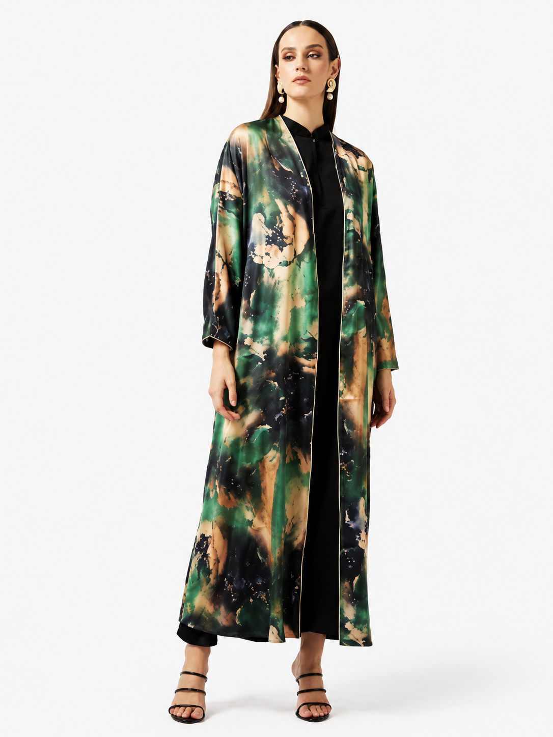 Luxury Flowing Open Abaya with Artistic Print