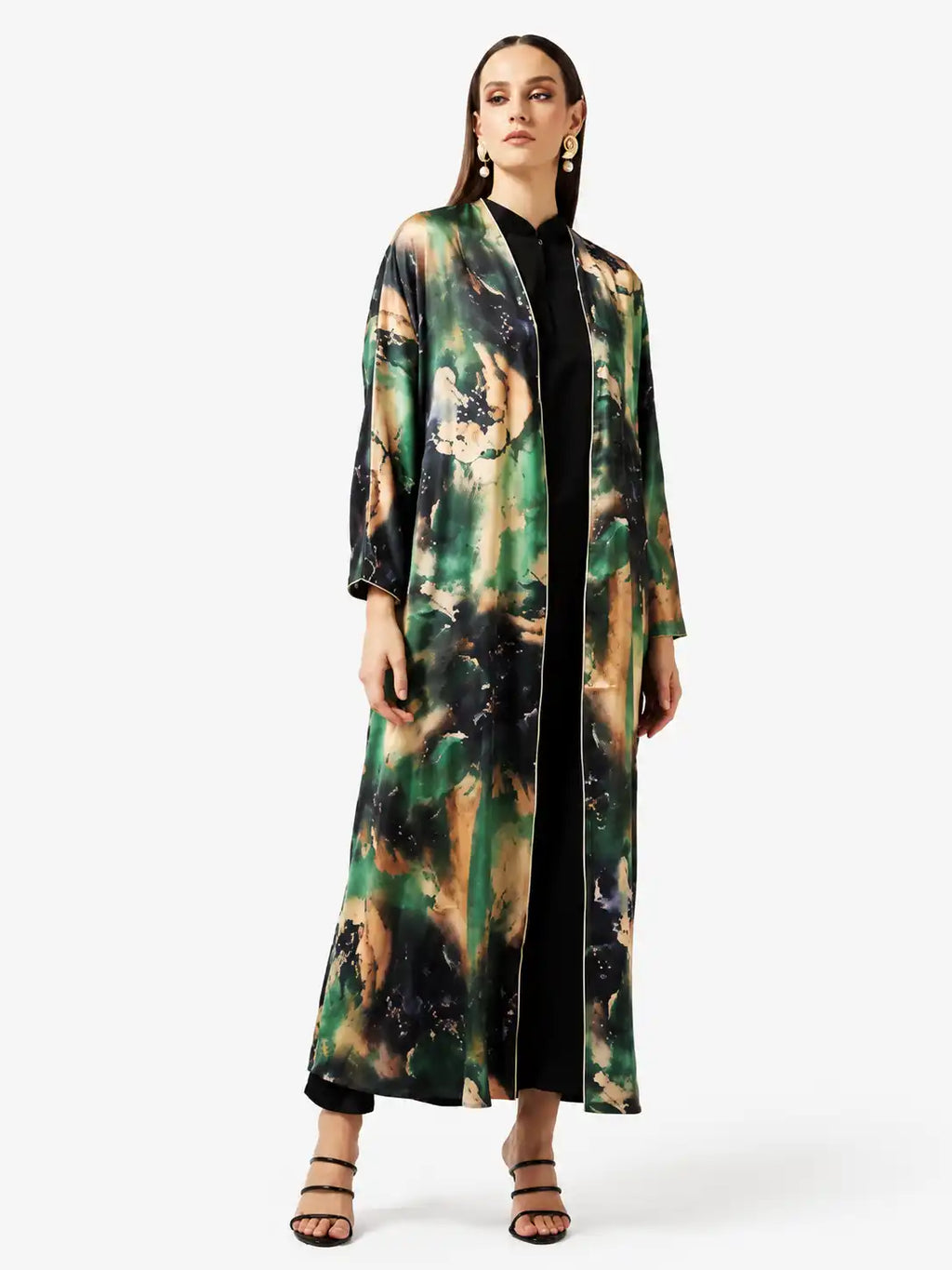 Luxury Flowing Open Abaya with Artistic Print