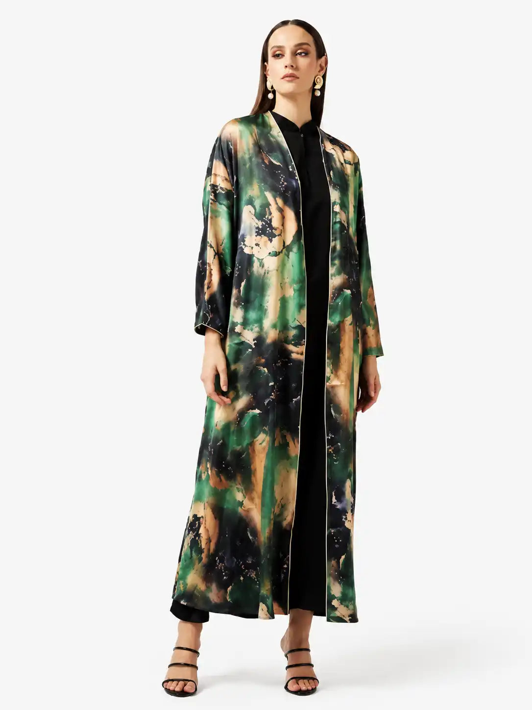Luxury Flowing Open Abaya with Artistic Print