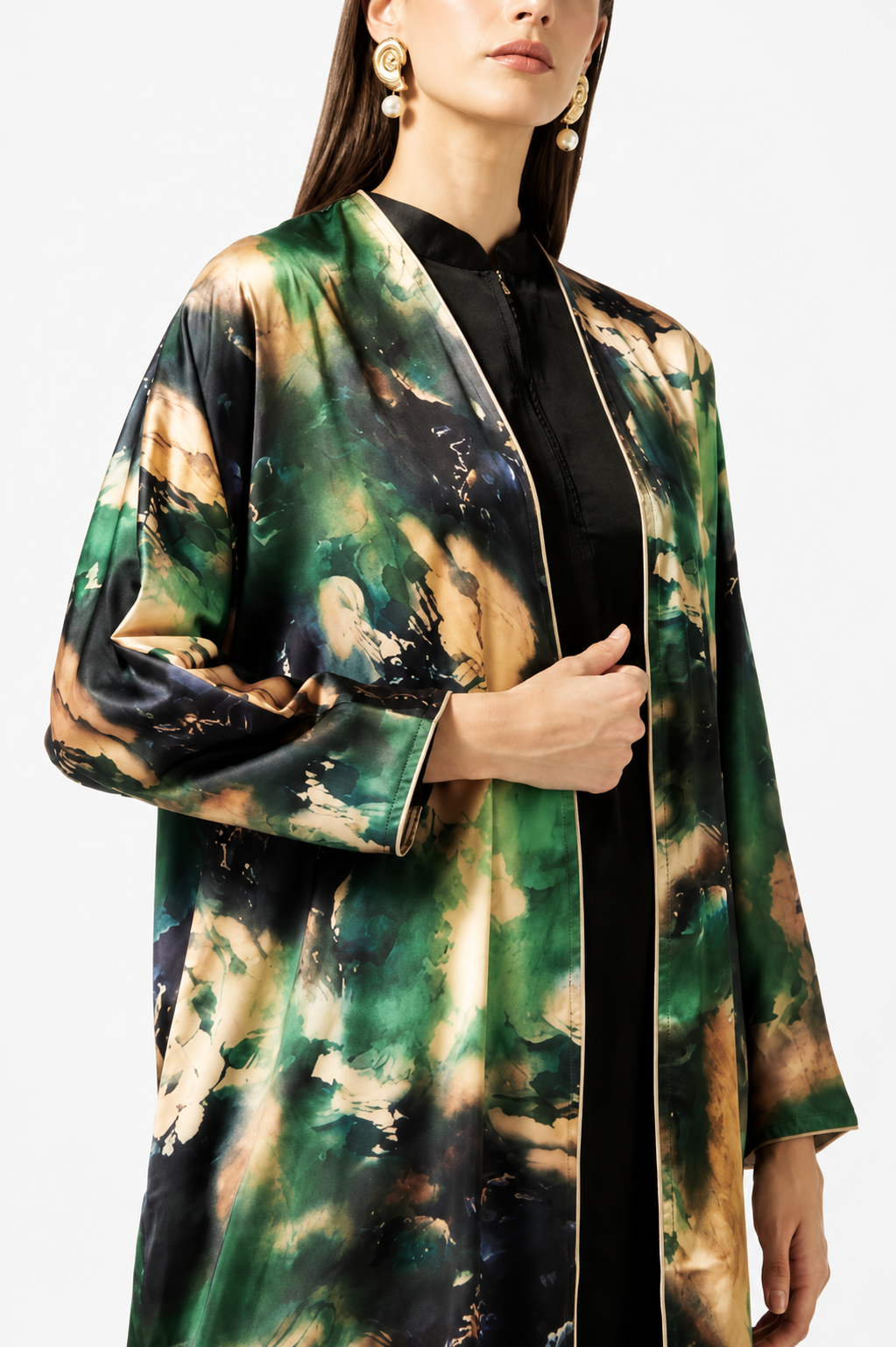 Luxury Flowing Open Abaya with Artistic Print