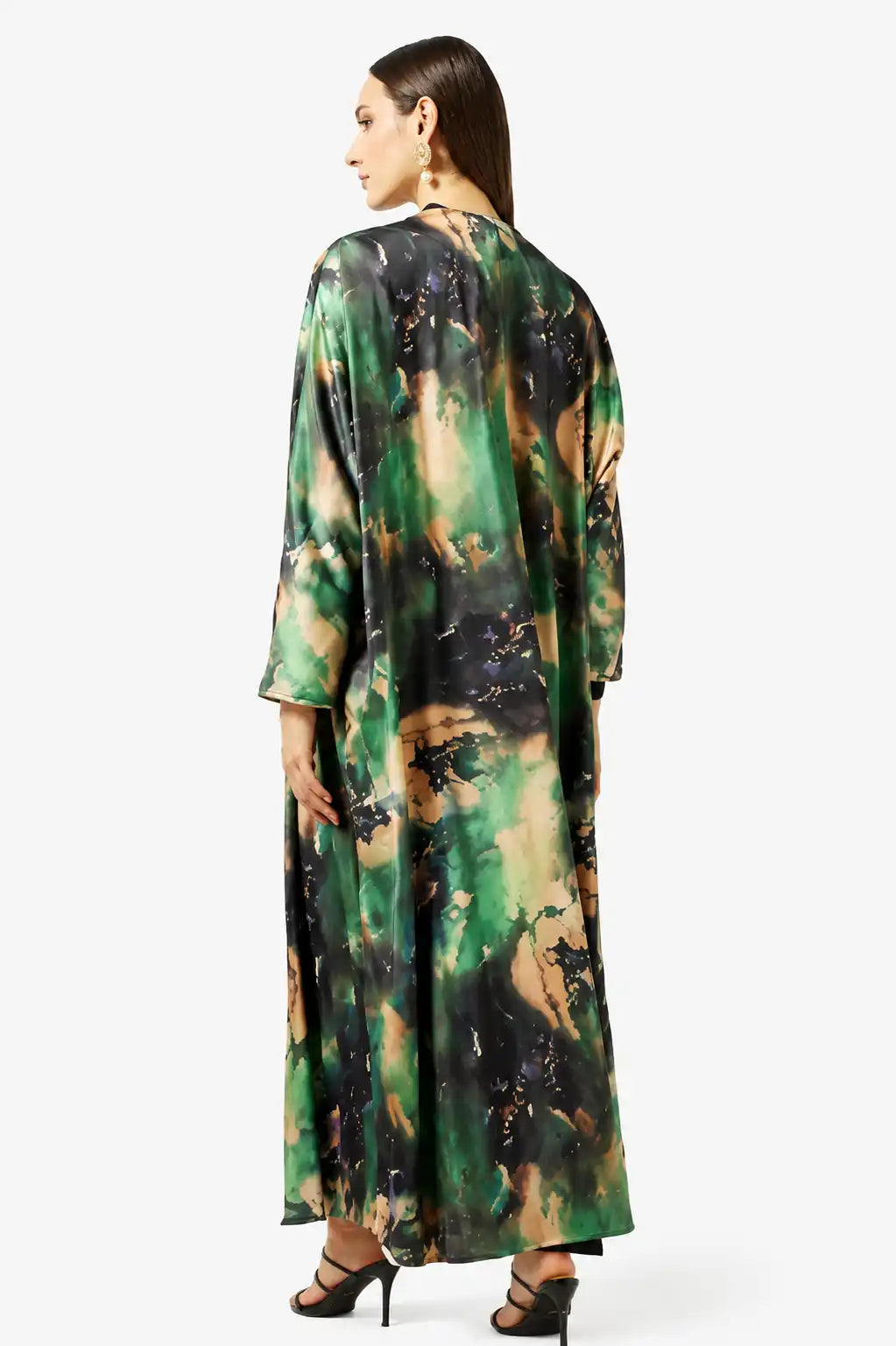 Luxury Flowing Open Abaya with Artistic Print