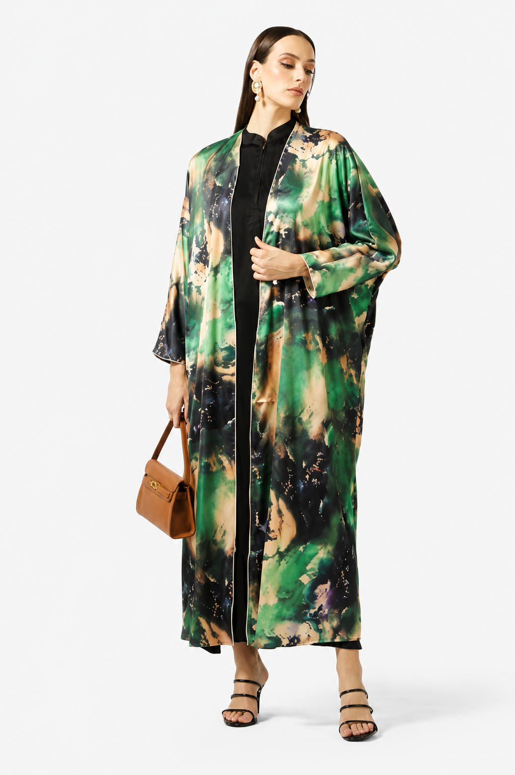 Luxury Flowing Open Abaya with Artistic Print