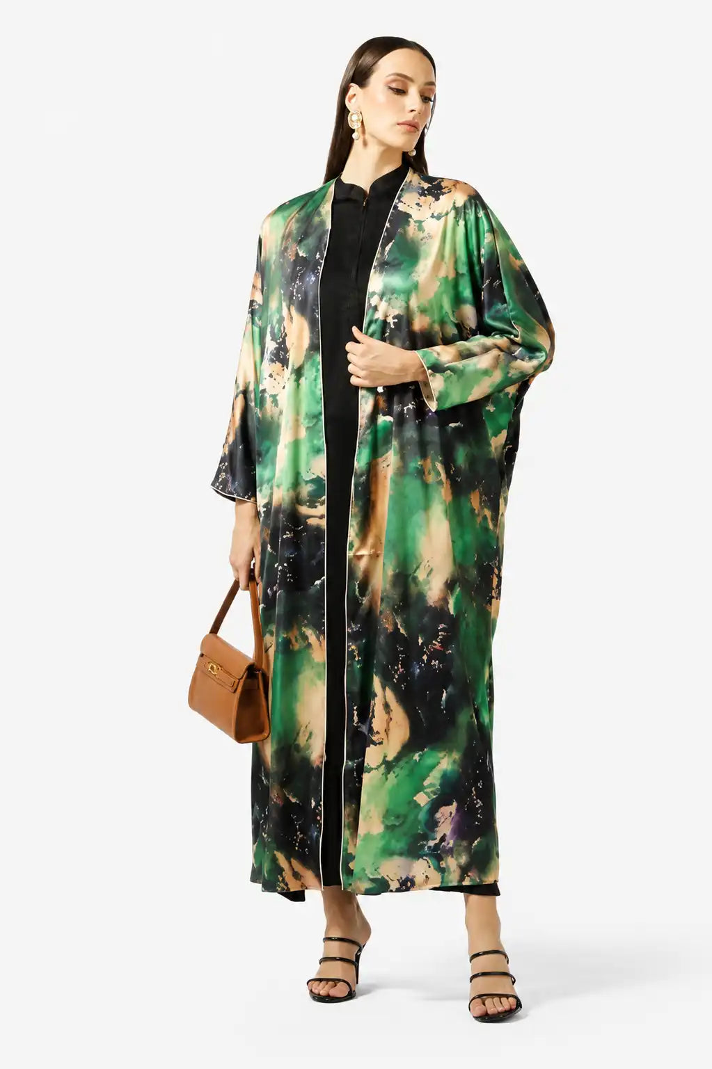 Luxury Flowing Open Abaya with Artistic Print