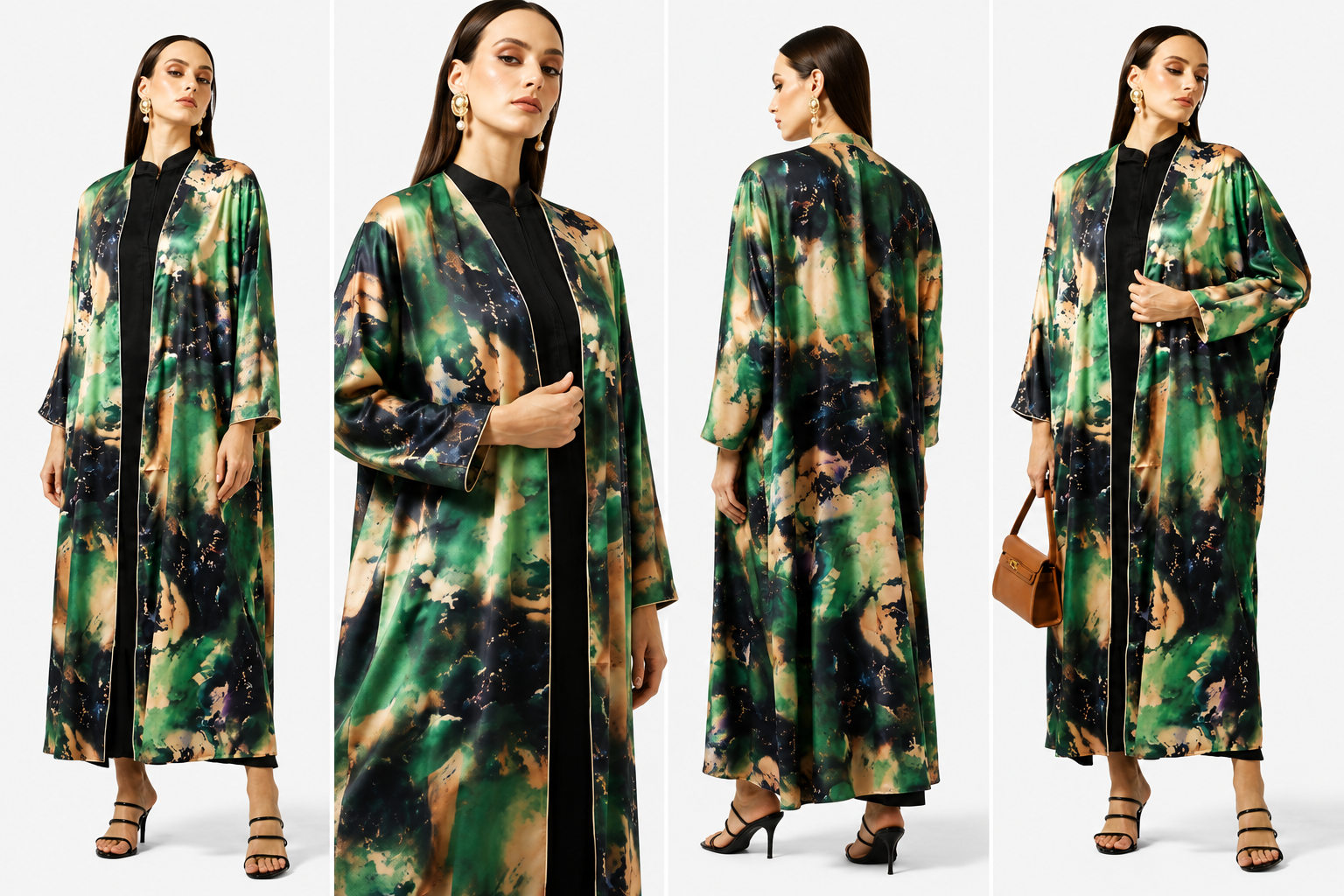 Luxury Flowing Open Abaya with Artistic Print