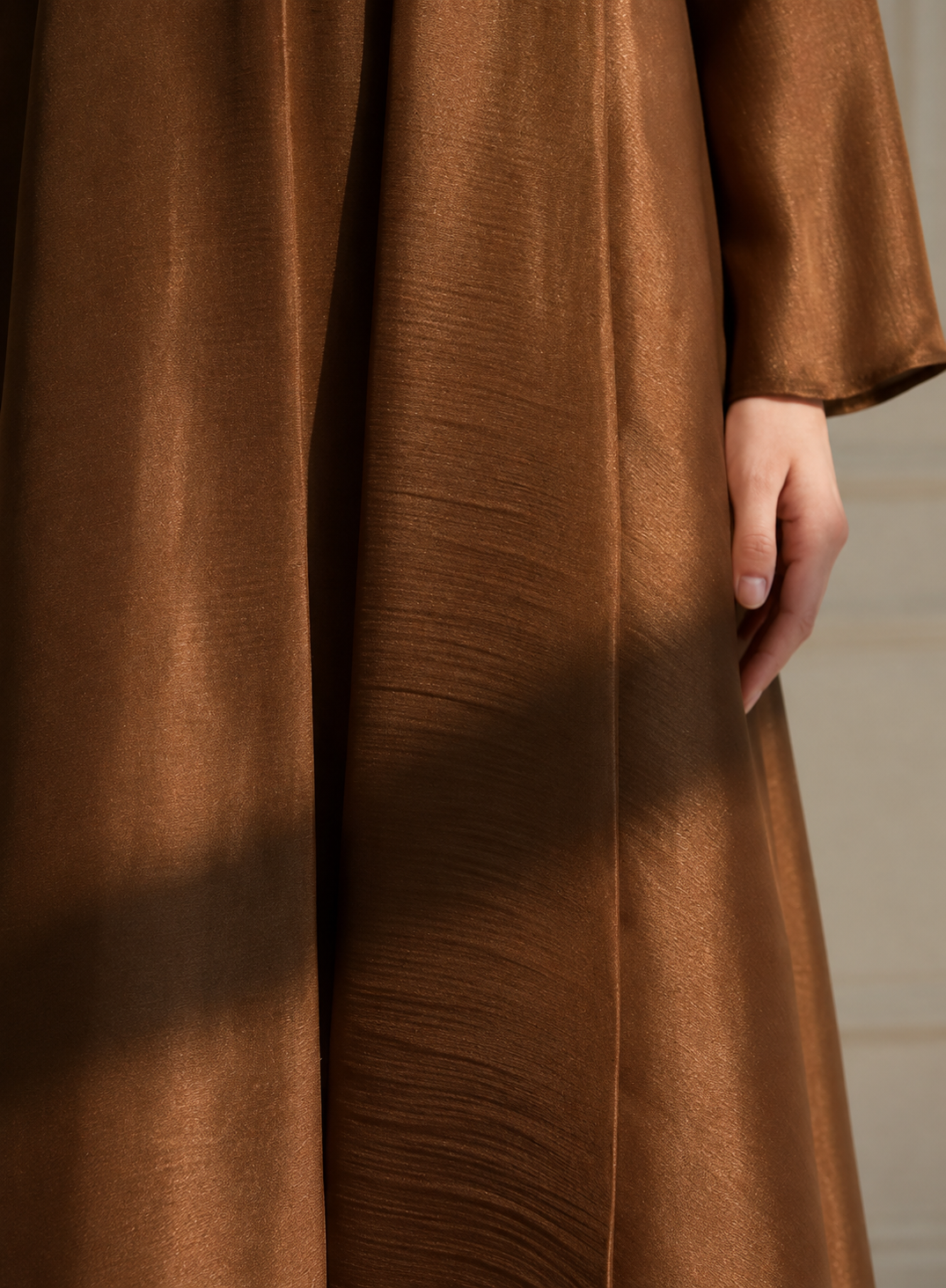 Elegant Copper Brown Satin Open Abaya