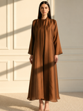 Elegant Copper Brown Satin Open Abaya