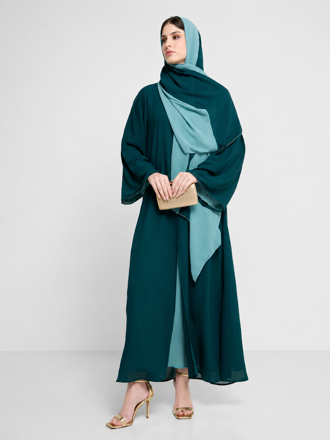 Two Toned Ocean Teal Grace Abaya With Sheila
