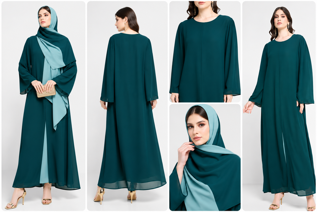 Two Toned Ocean Teal Grace Abaya With Sheila