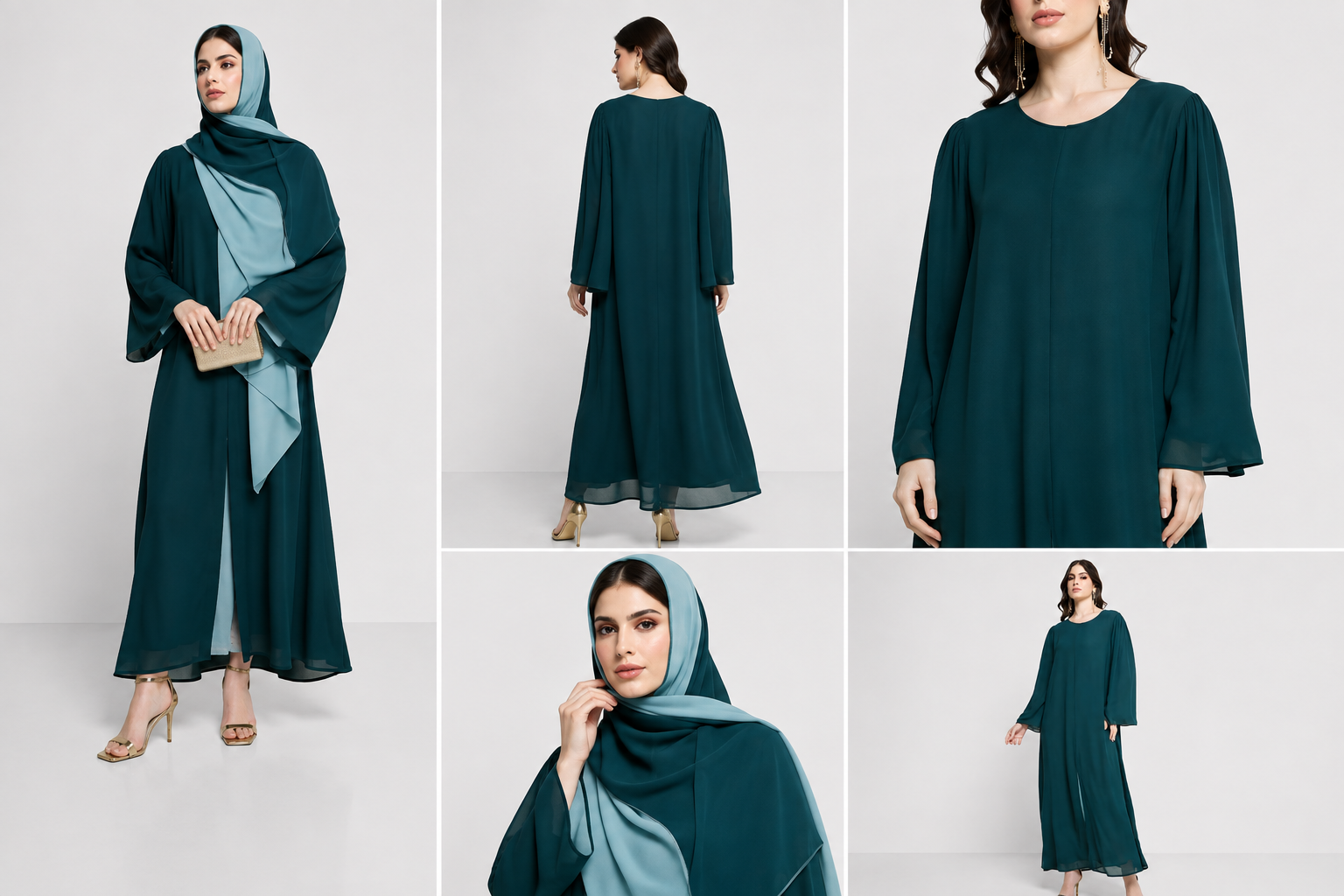 Two Toned Ocean Teal Grace Abaya With Sheila