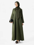 Elegant Olive Green Embroidered Front Open Modest Abaya for Women