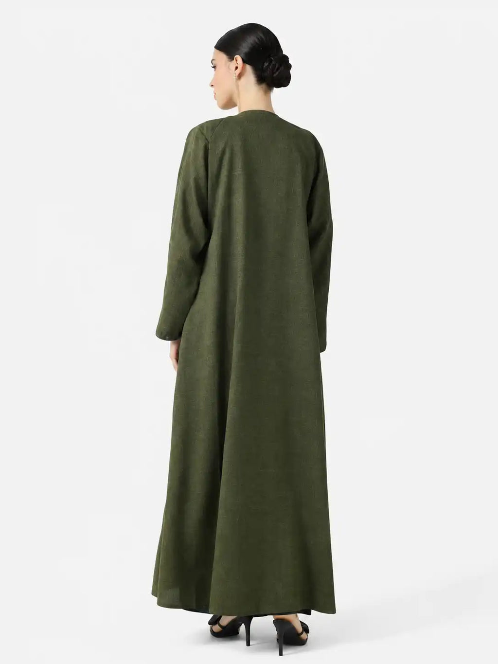 Elegant Olive Green Embroidered Front Open Modest Abaya for Women