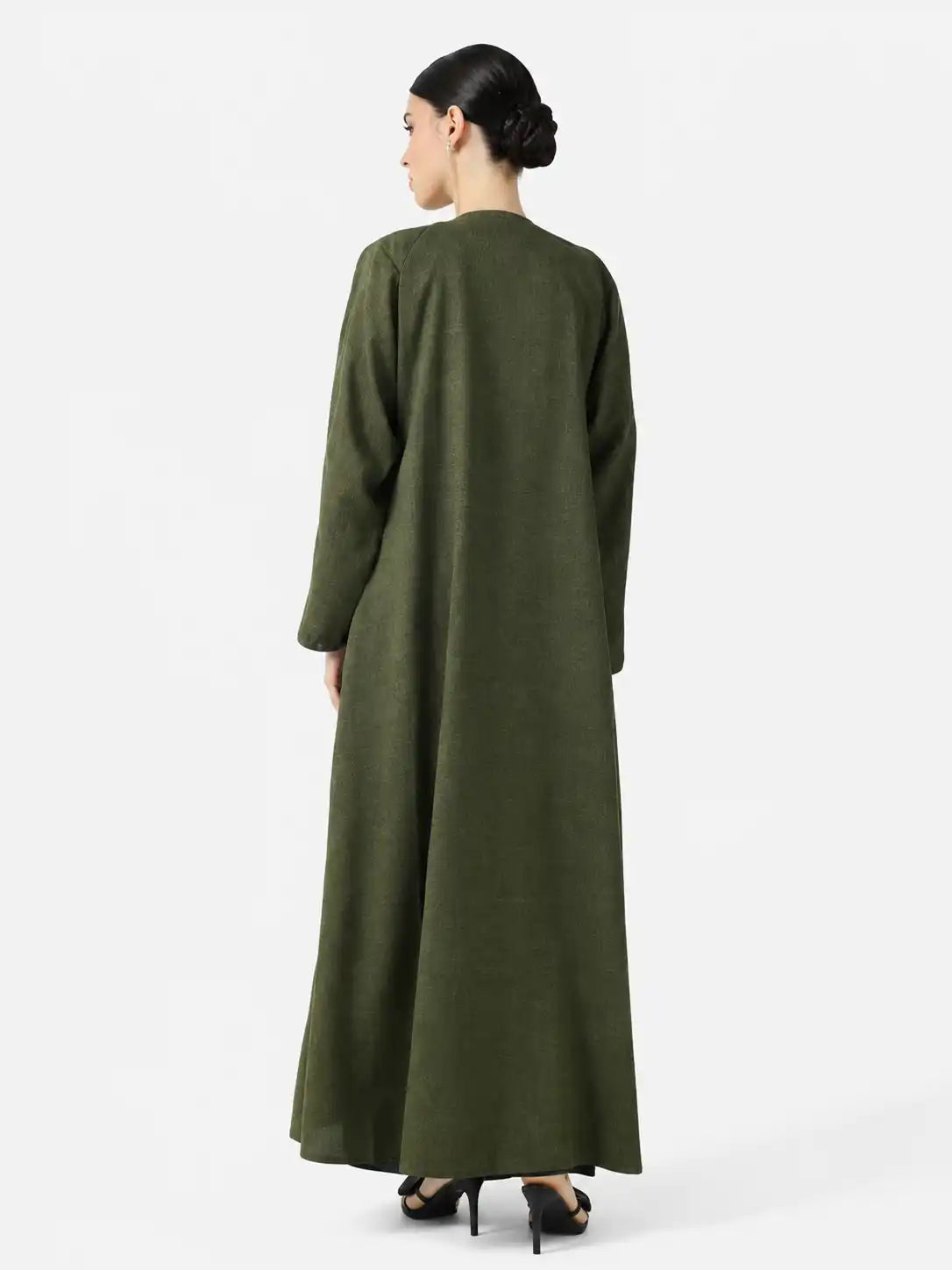 Elegant Olive Green Embroidered Front Open Modest Abaya for Women