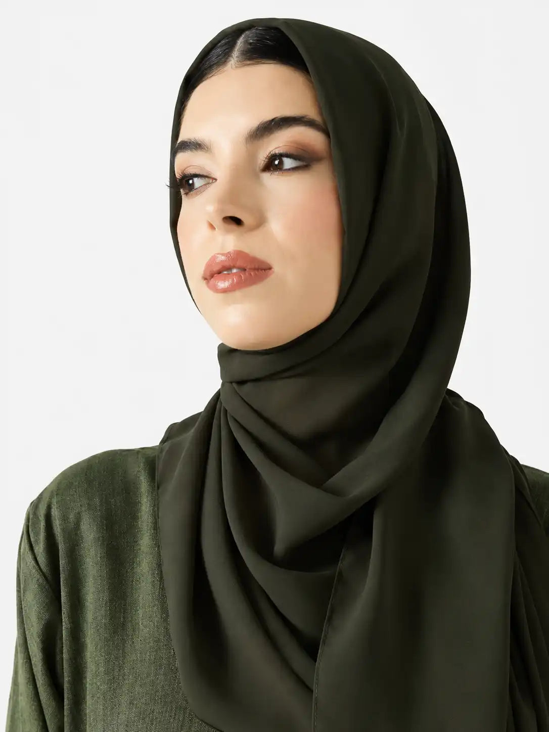 Elegant Olive Green Embroidered Front Open Modest Abaya for Women