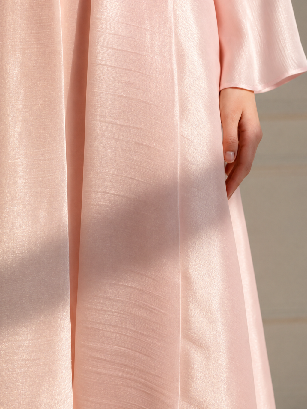 Blush Pink Satin Open Front Abaya with Matching Inner Dress