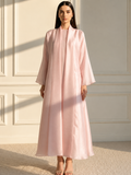 Blush Pink Satin Open Front Abaya with Matching Inner Dress