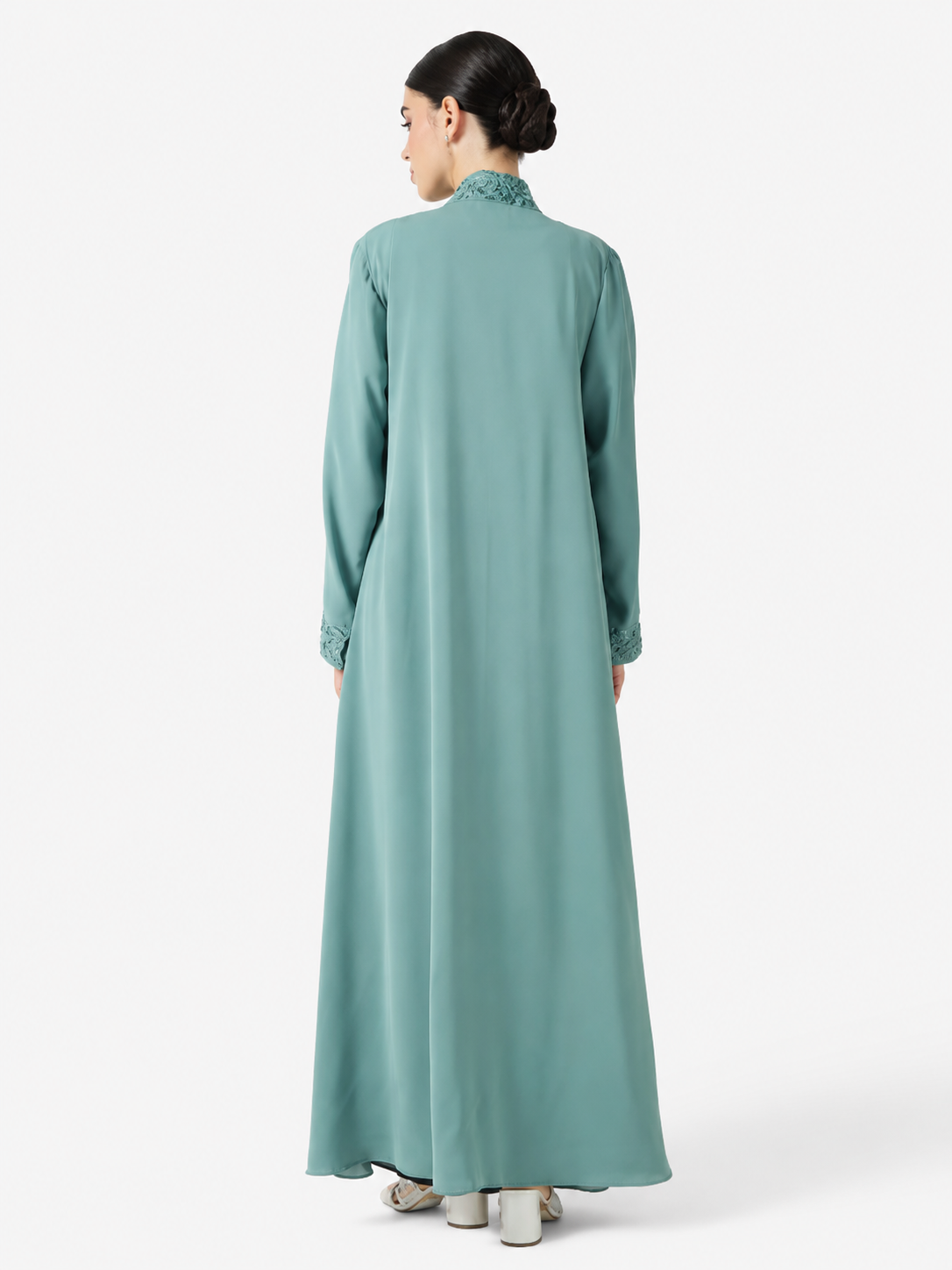Seafoam Embroidered Open Abaya