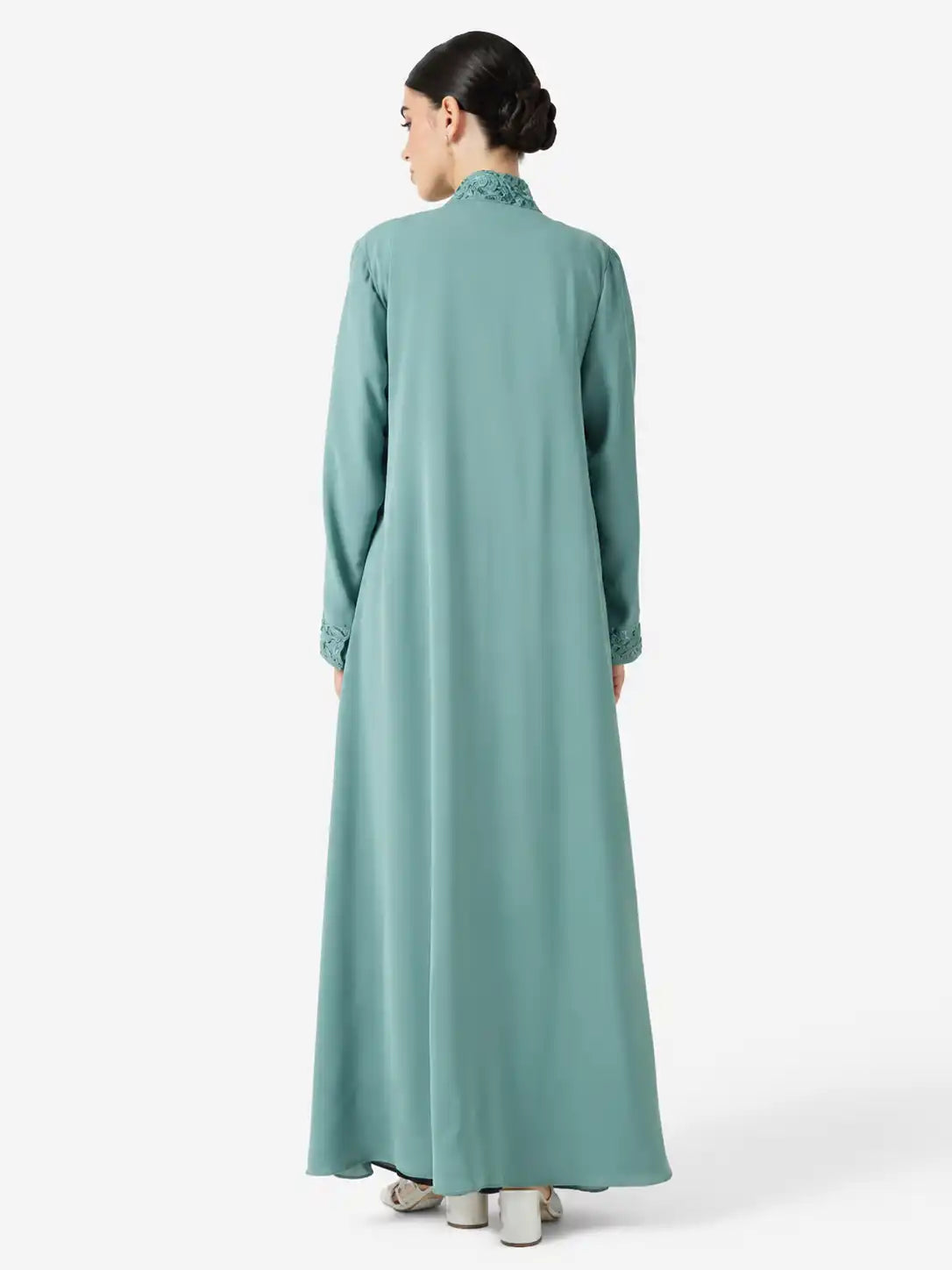 Seafoam Embroidered Open Abaya