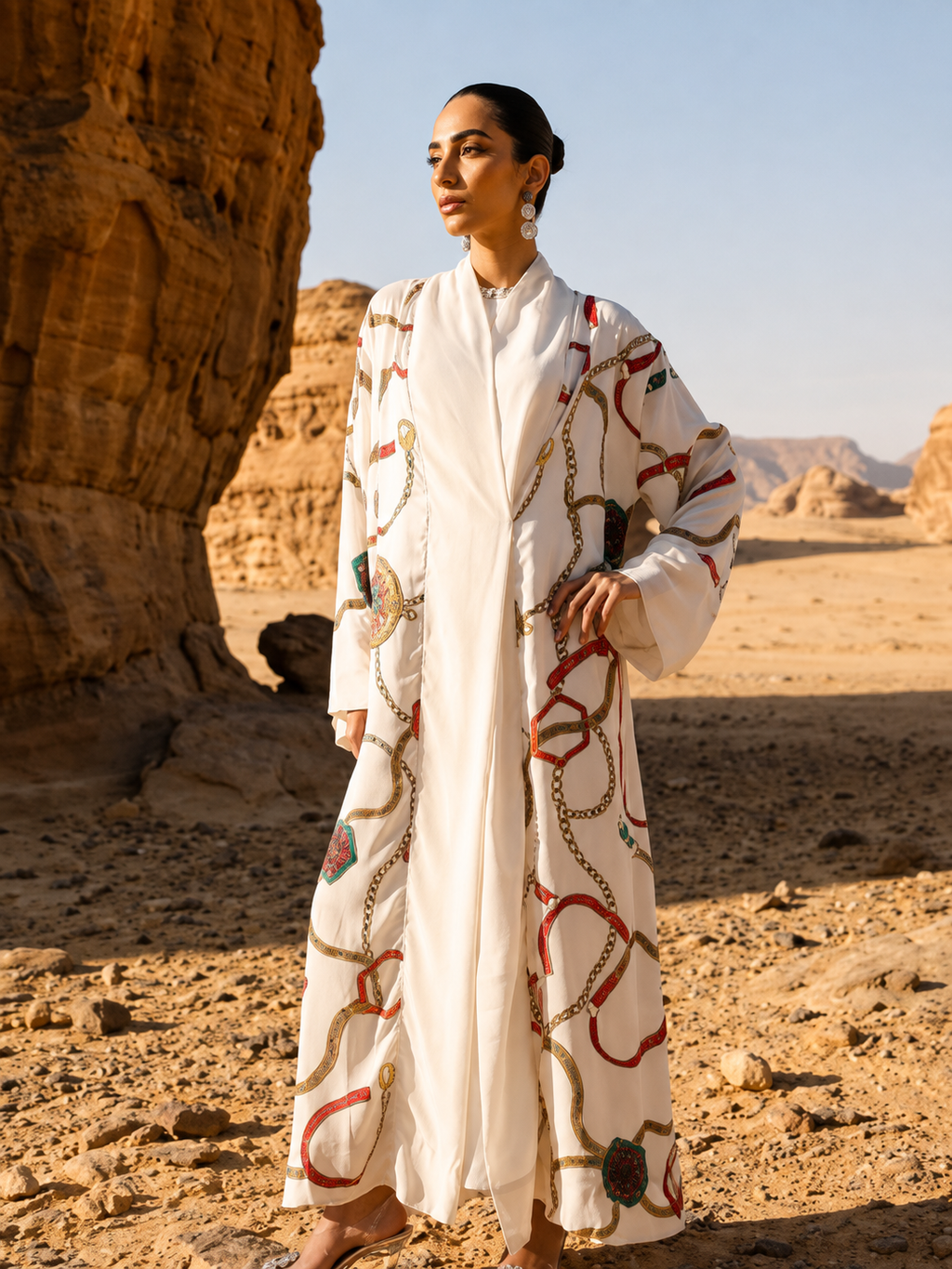 Ivory Desert Print Open Abaya