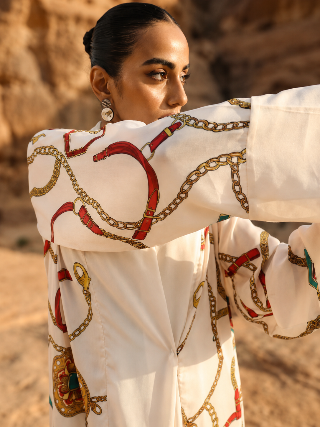 Ivory Desert Print Open Abaya