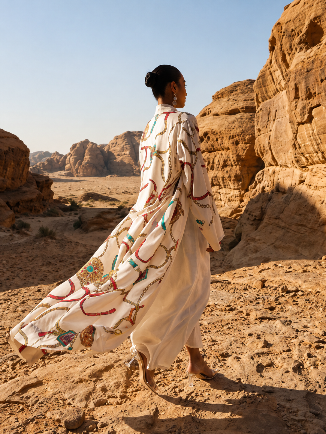 Ivory Desert Print Open Abaya