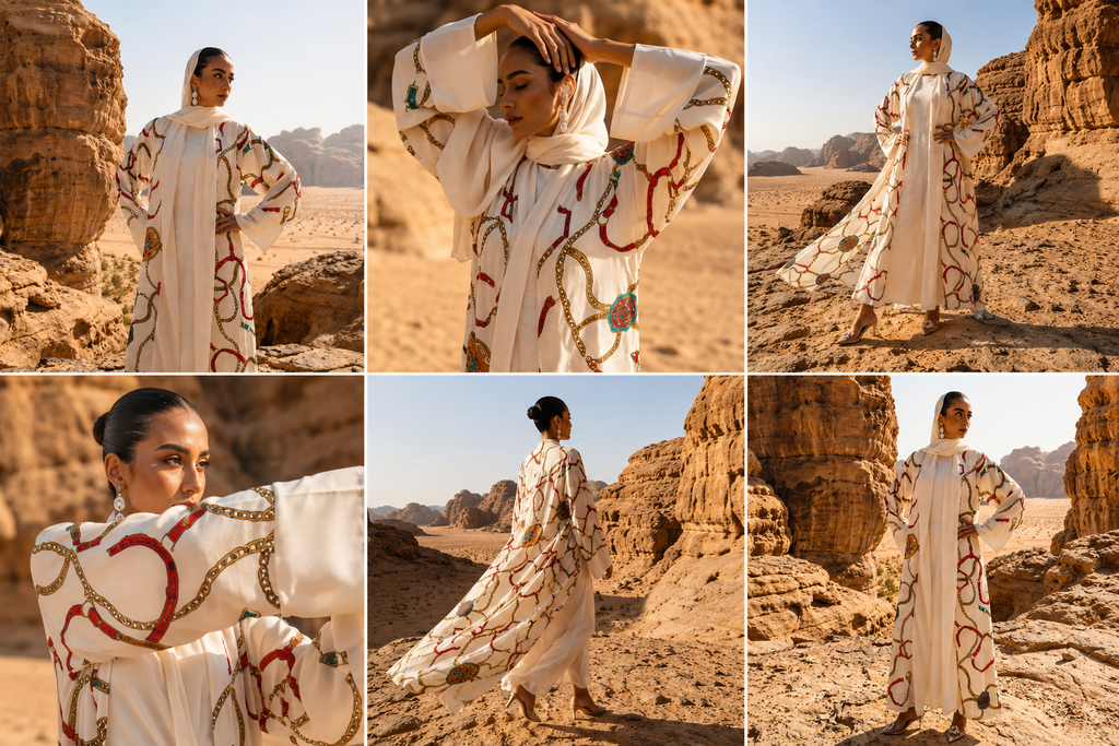 Ivory Desert Print Open Abaya