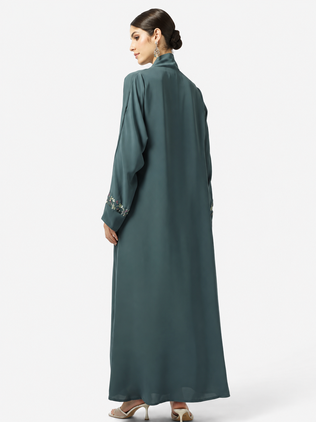 Teal Embroidered Open Abaya