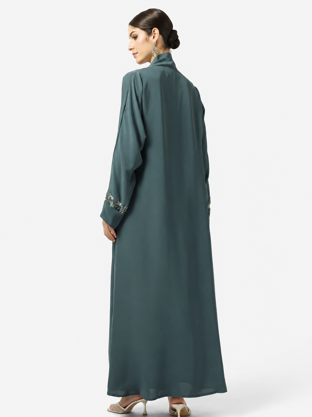Teal Embroidered Open Abaya