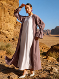 Dusty Mauve Open Abaya with White Inner Dress