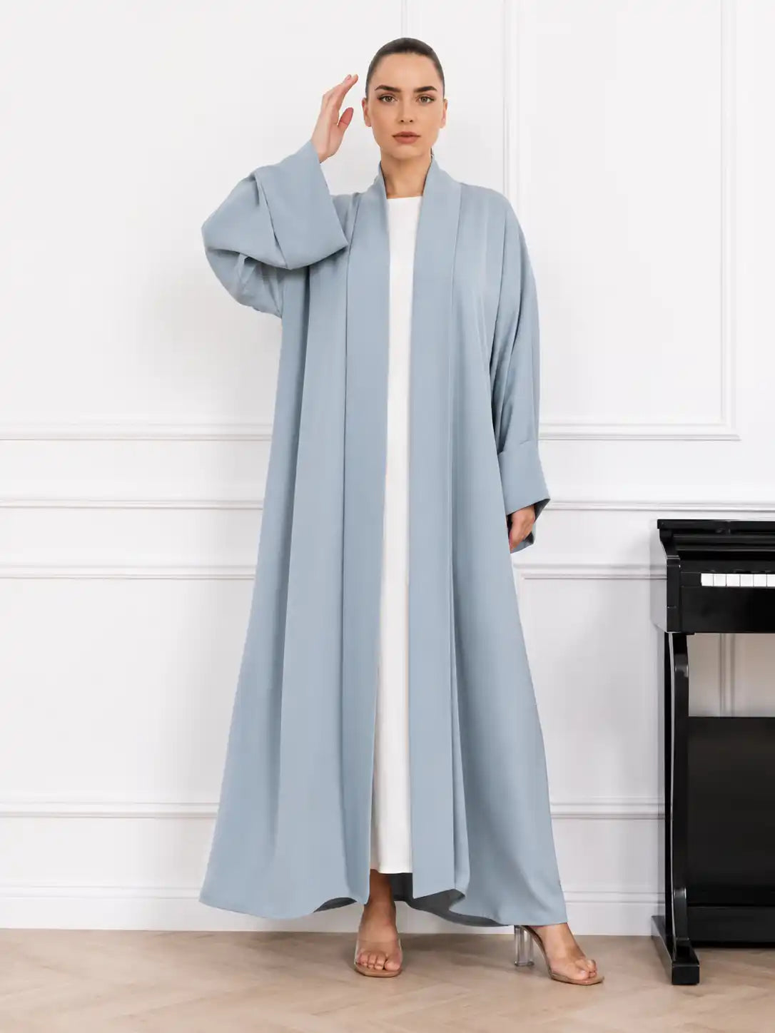 Dusty Blue Open Abaya