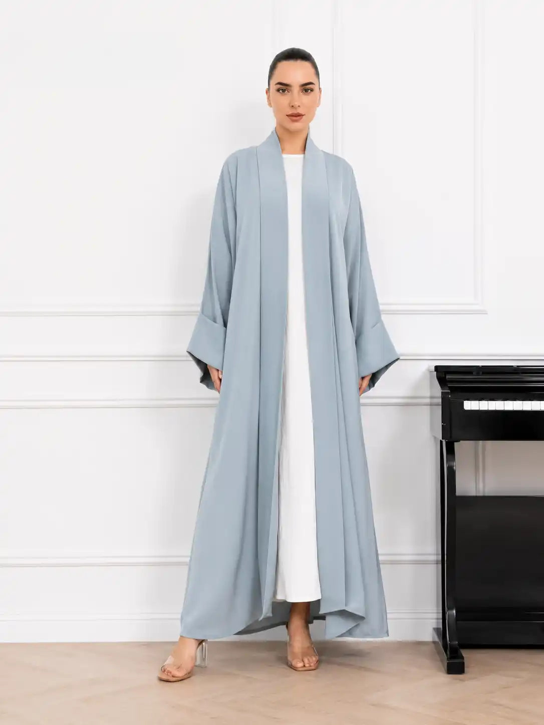 Dusty Blue Open Abaya