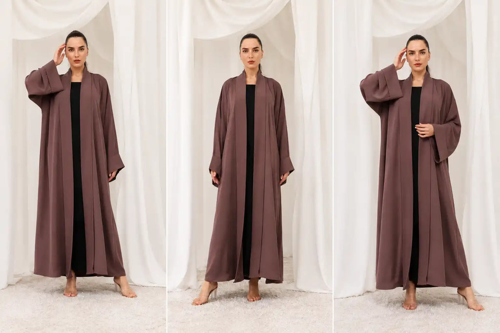 Elegant Mocha Brown Open Front Maxi Abaya for Women
