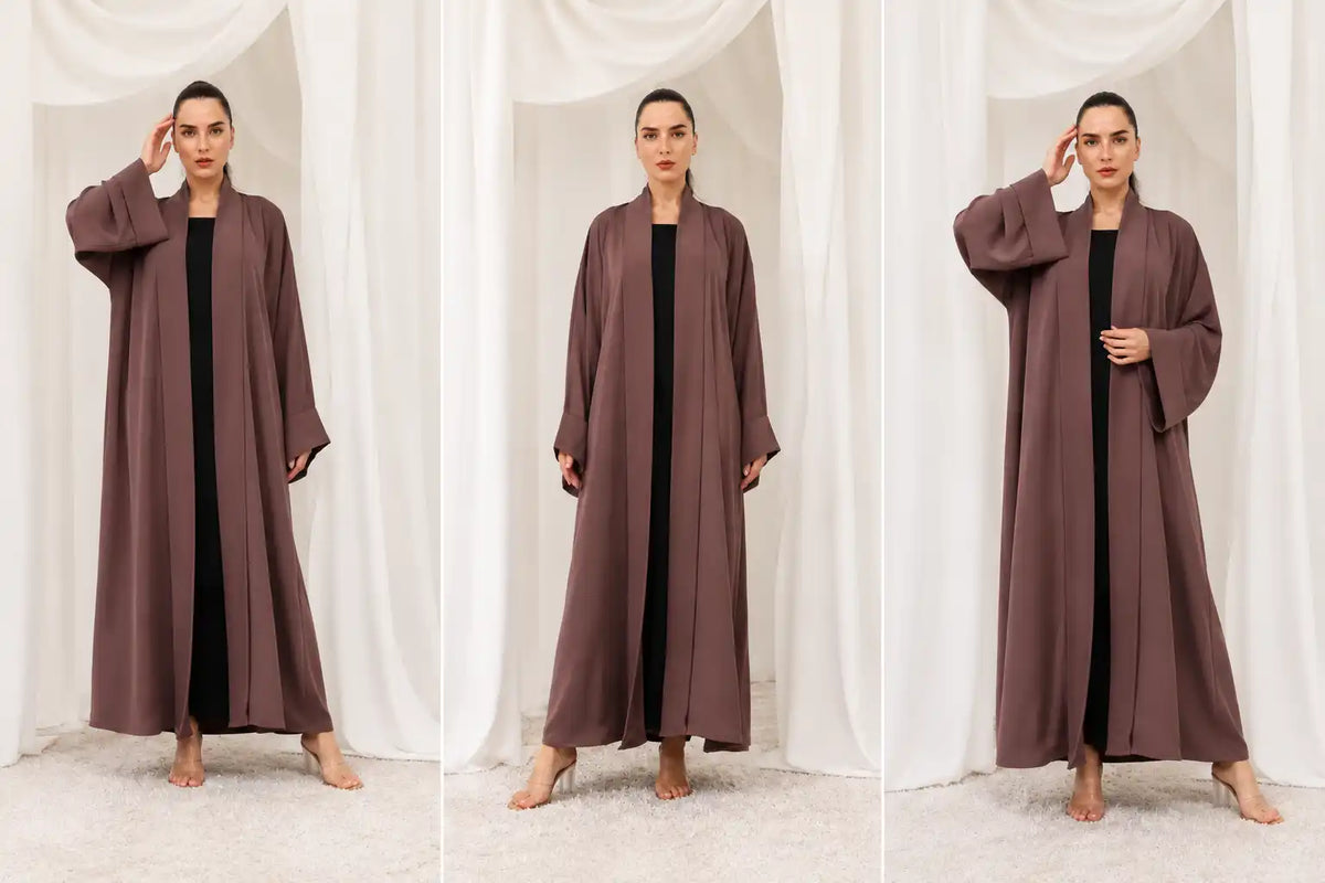 Elegant Mocha Brown Open Front Maxi Abaya for Women