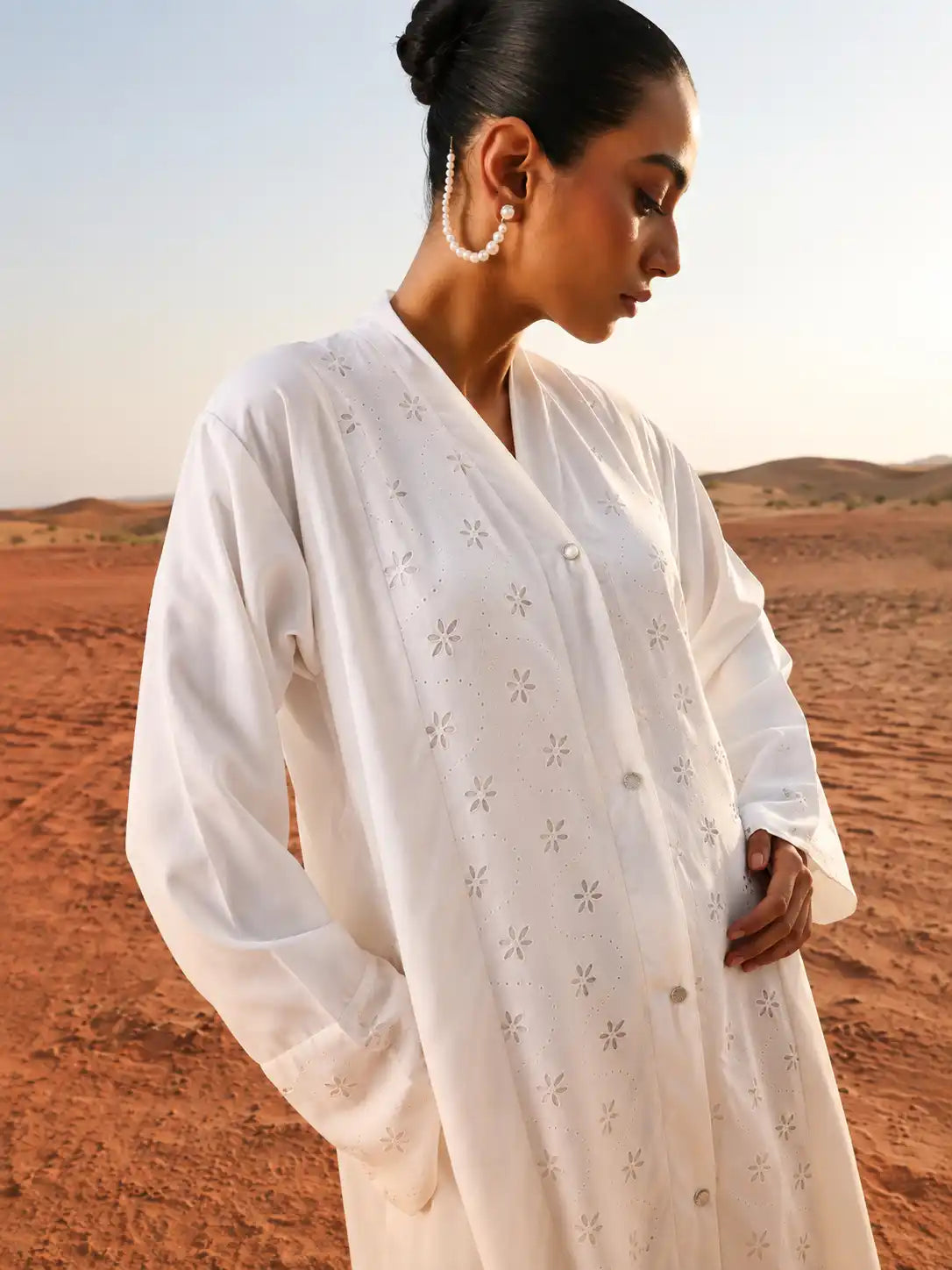 Women's White Embroidered Abaya