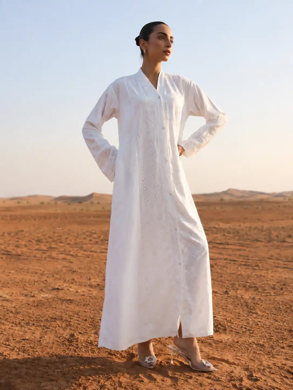 Women's White Embroidered Abaya