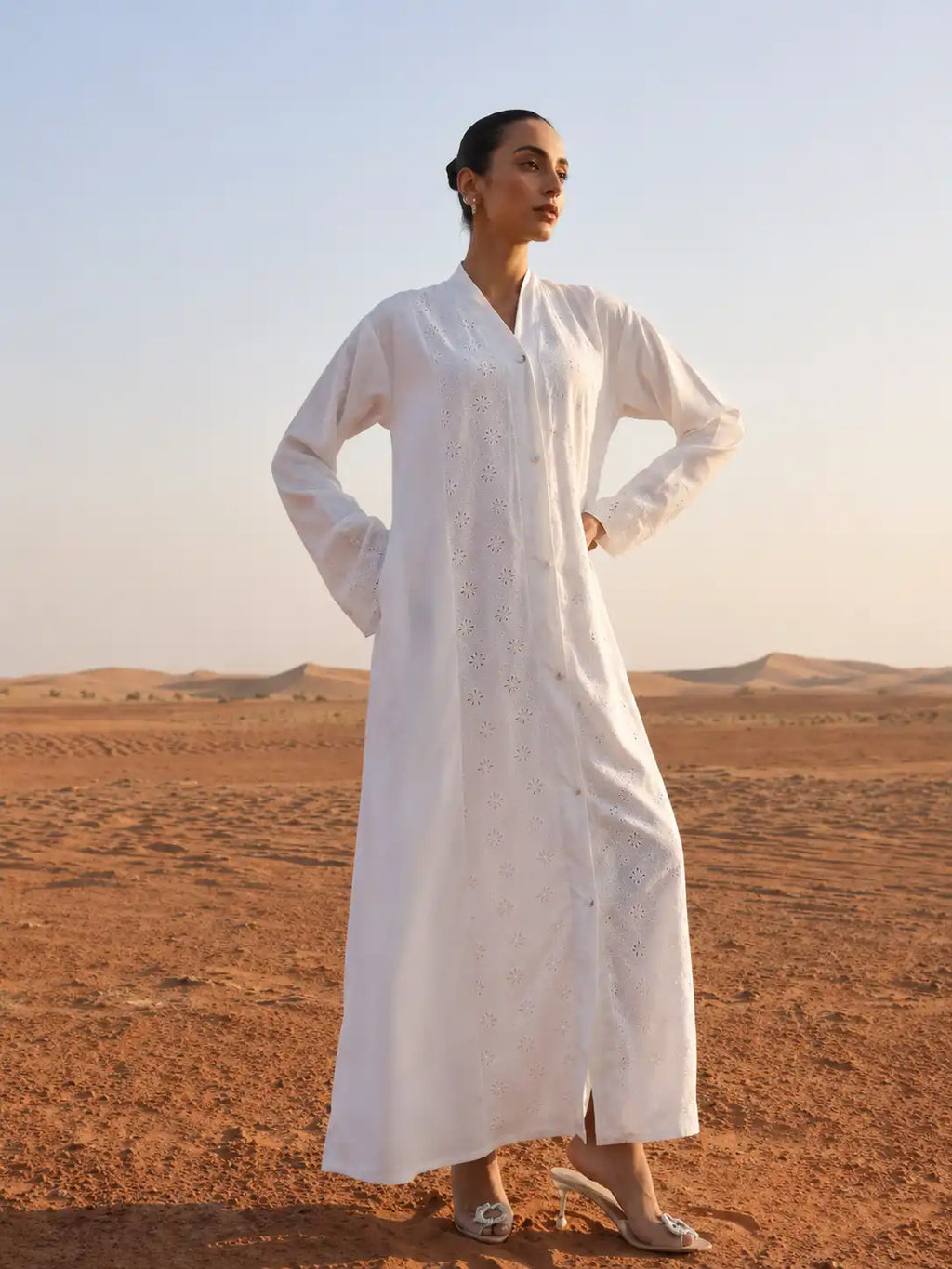 Women's White Embroidered Abaya