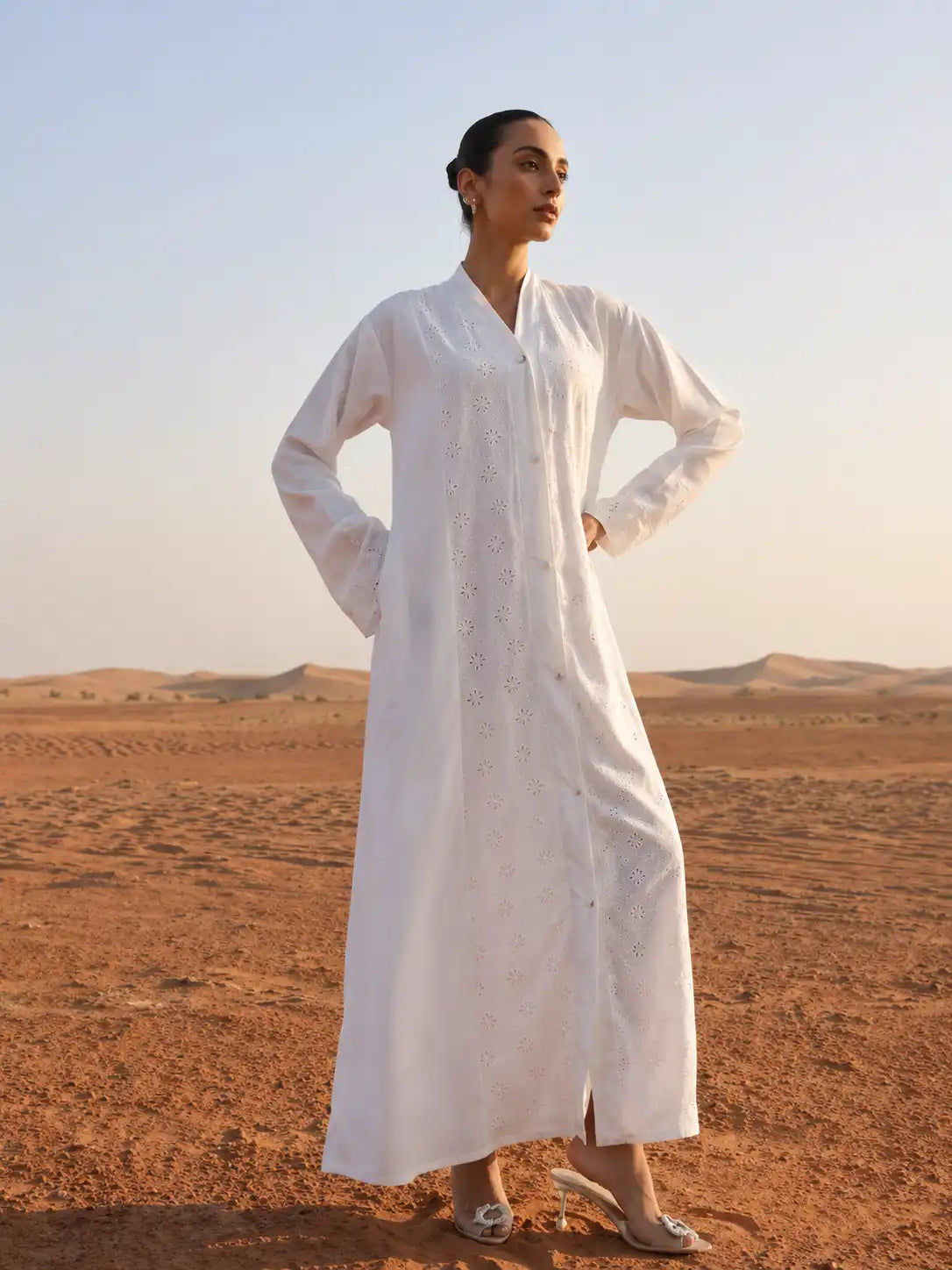 Women's White Embroidered Abaya