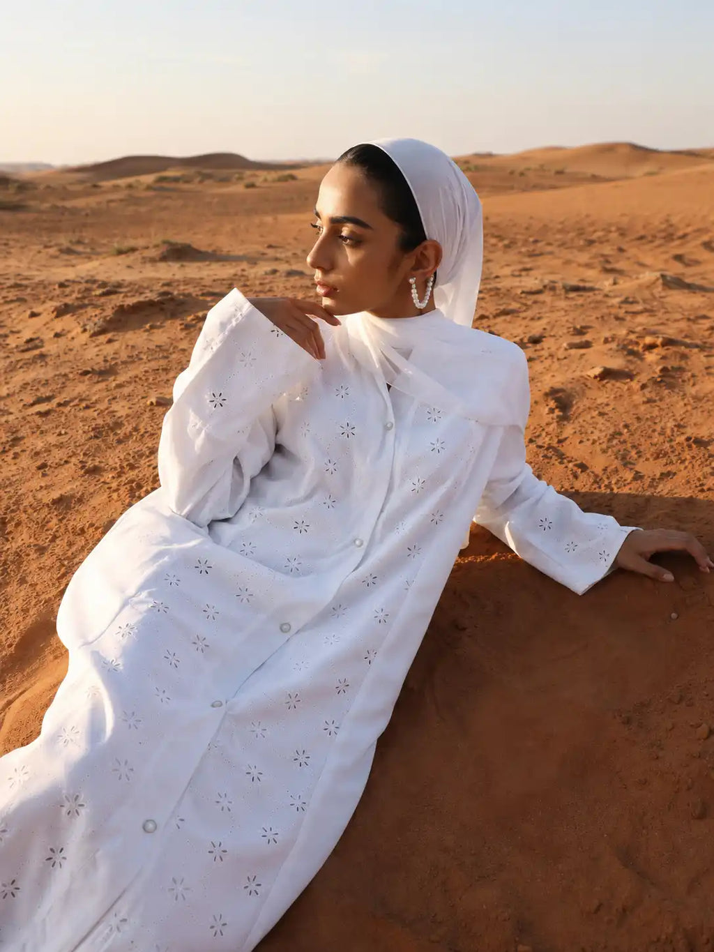 Women's White Embroidered Abaya