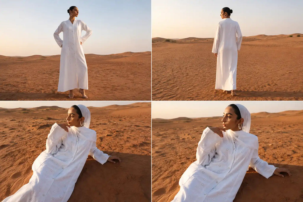 Women's White Embroidered Abaya