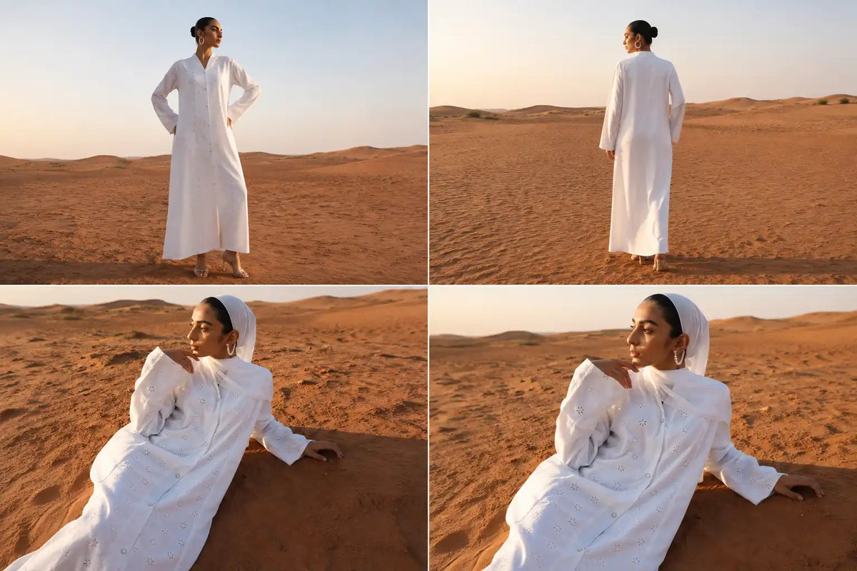 Women's White Embroidered Abaya