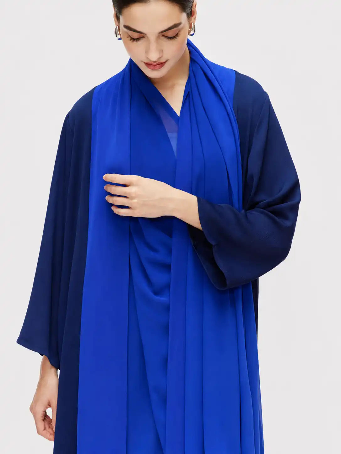 Royal Blue Layered Open Abaya Set