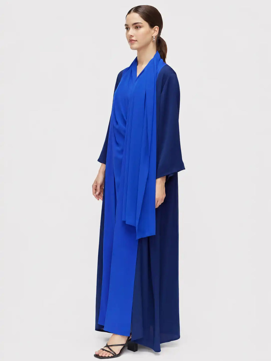 Royal Blue Layered Open Abaya Set
