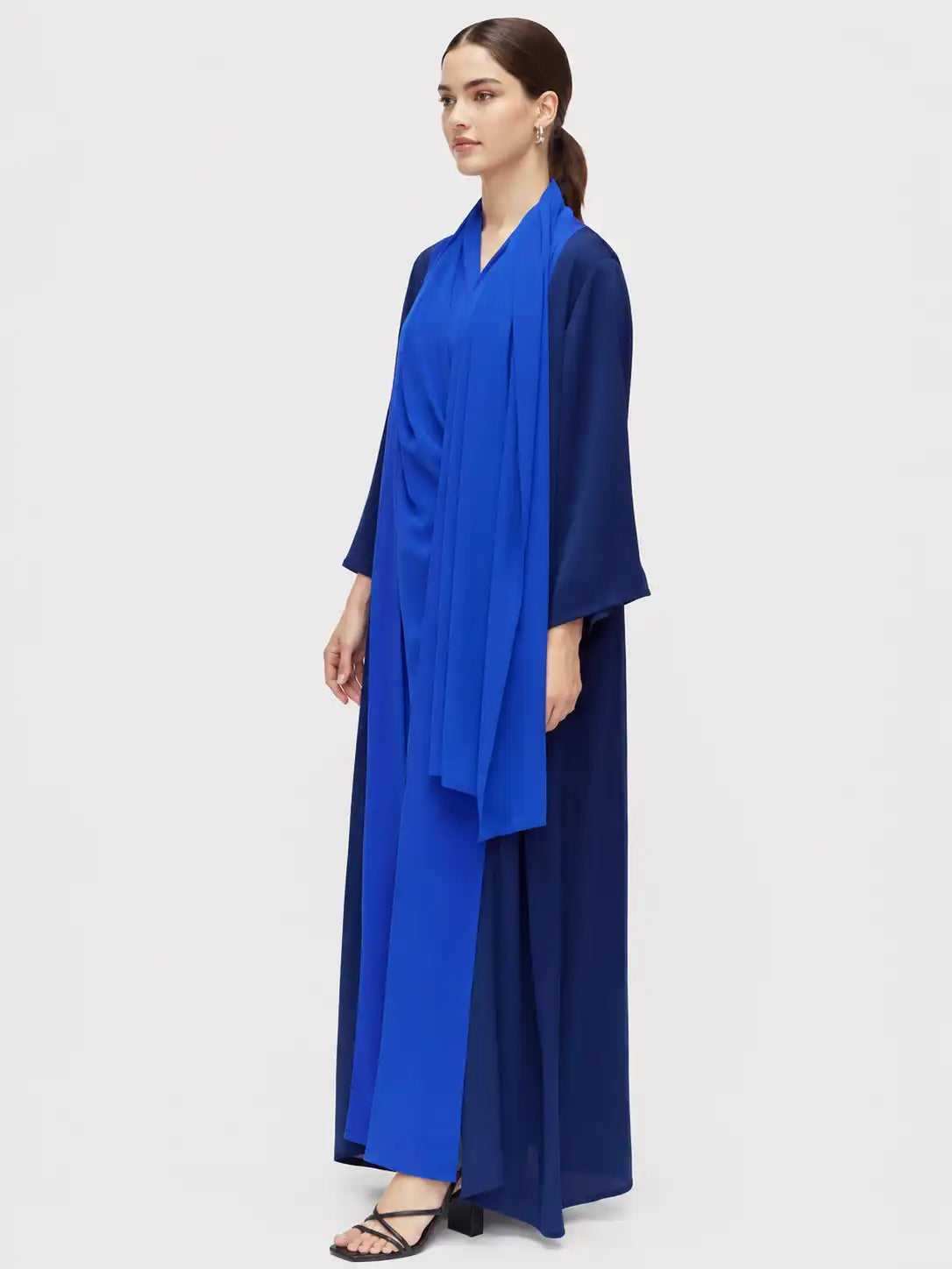Royal Blue Layered Open Abaya Set