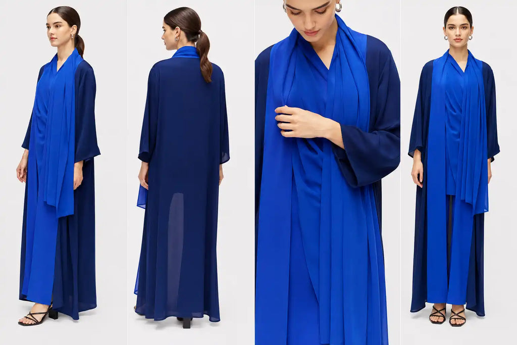 Royal Blue Layered Open Abaya Set