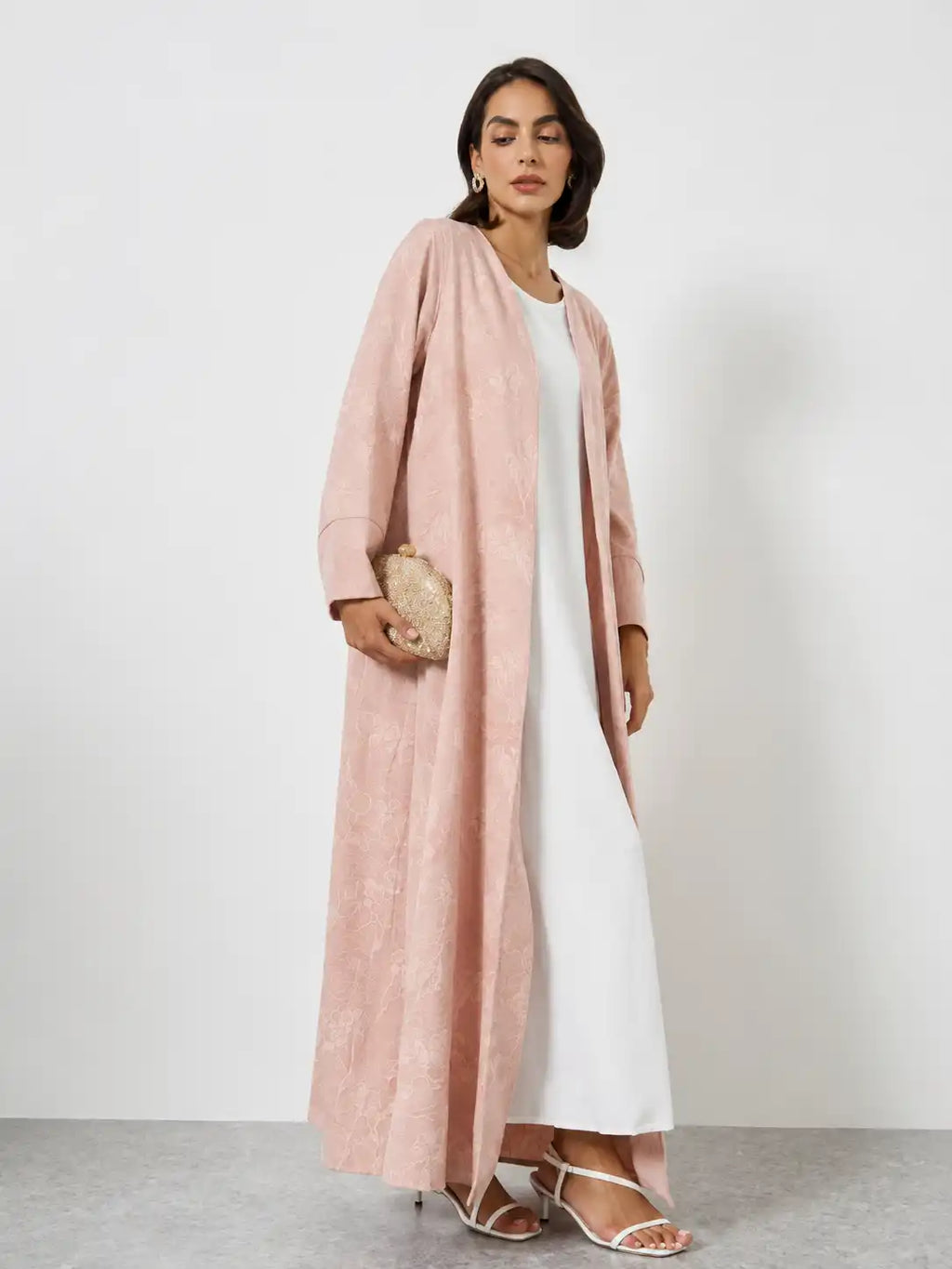 Blush Pink Floral Open Abaya