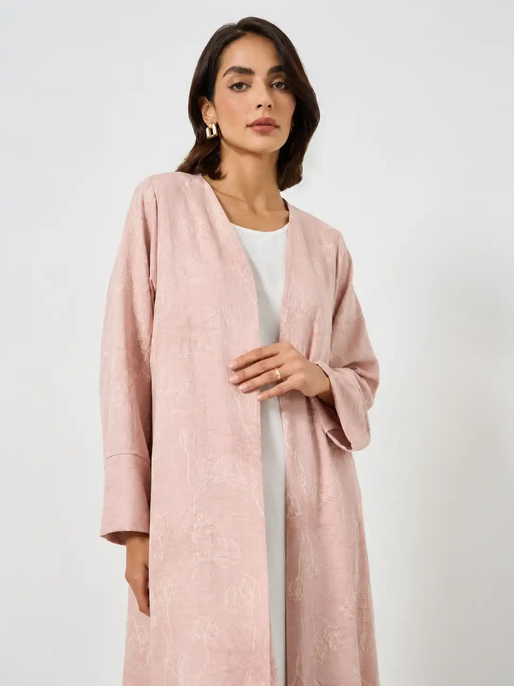 Blush Pink Floral Open Abaya