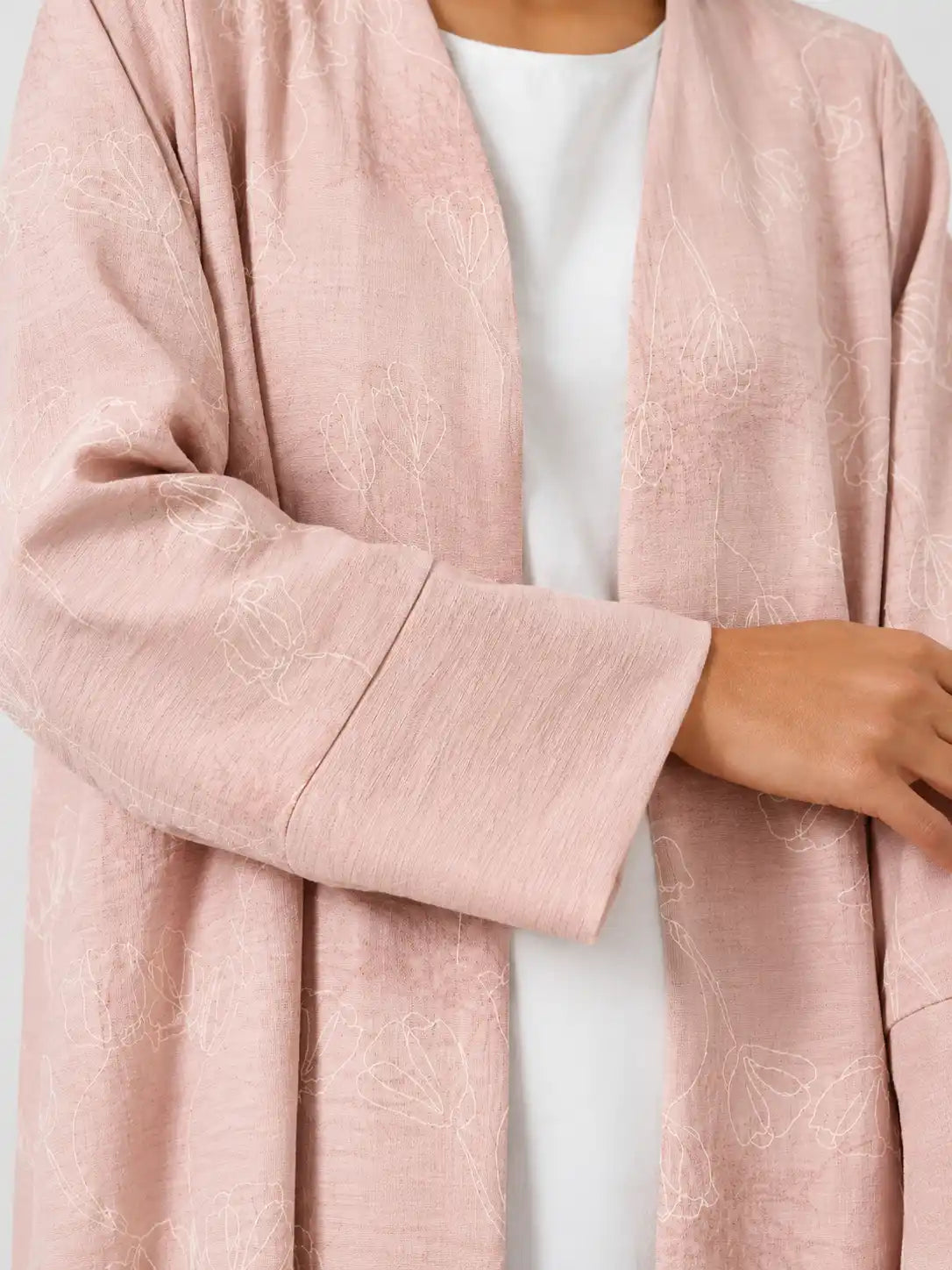 Blush Pink Floral Open Abaya