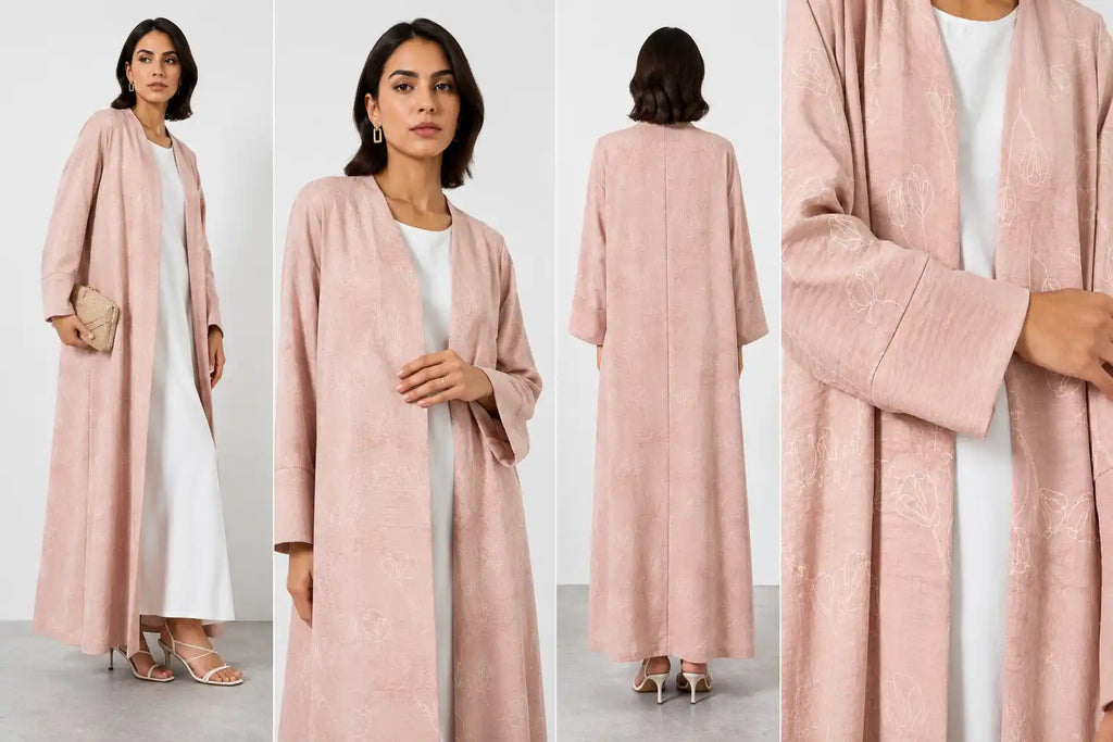 Blush Pink Floral Open Abaya